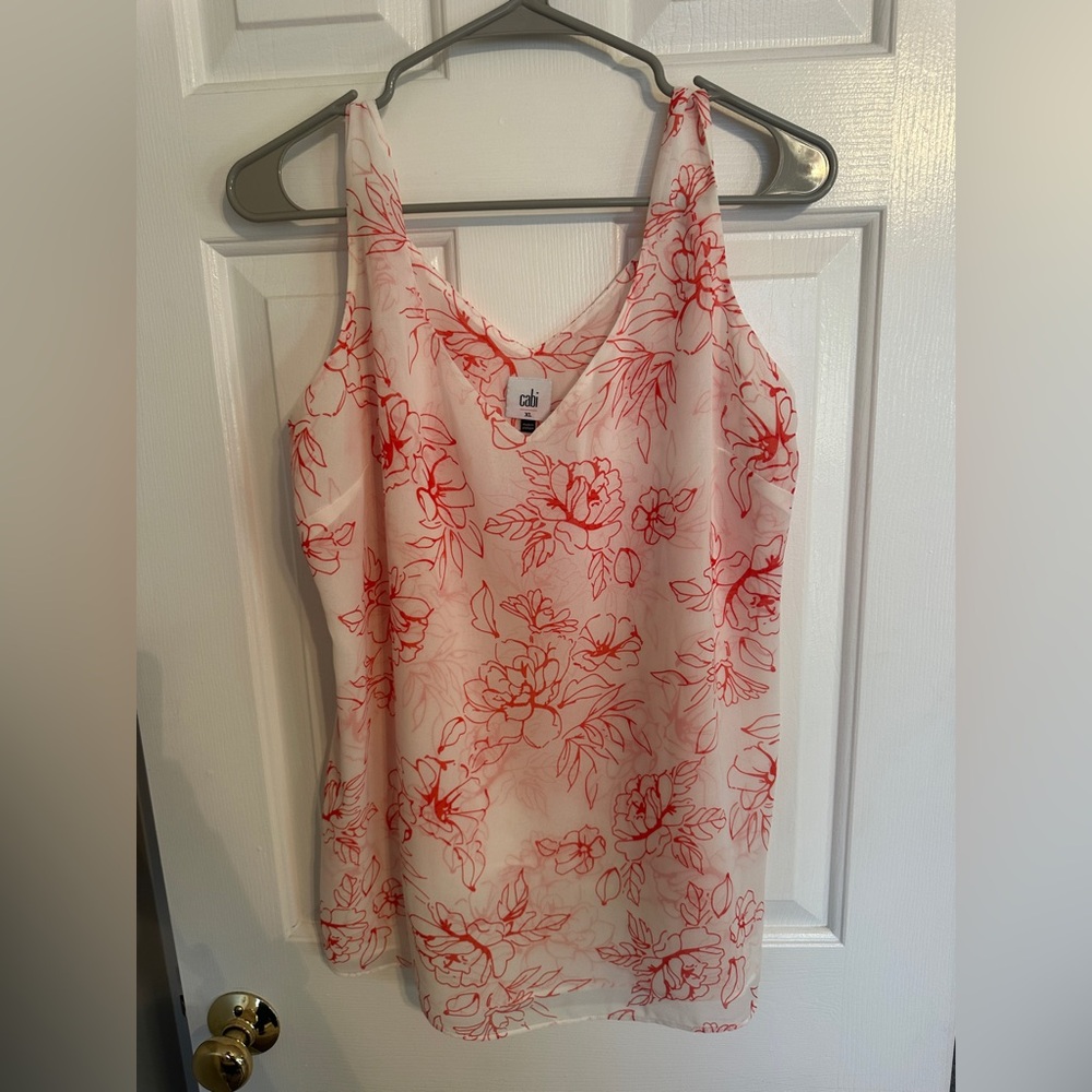 CAbi Women's Camisole - Red Floral on White